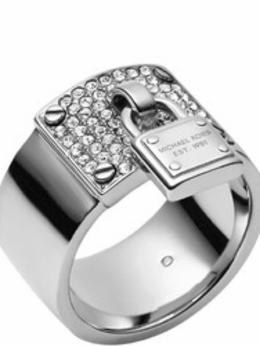 Michael Kors Silver Padlock Pavé Ring - Size 6